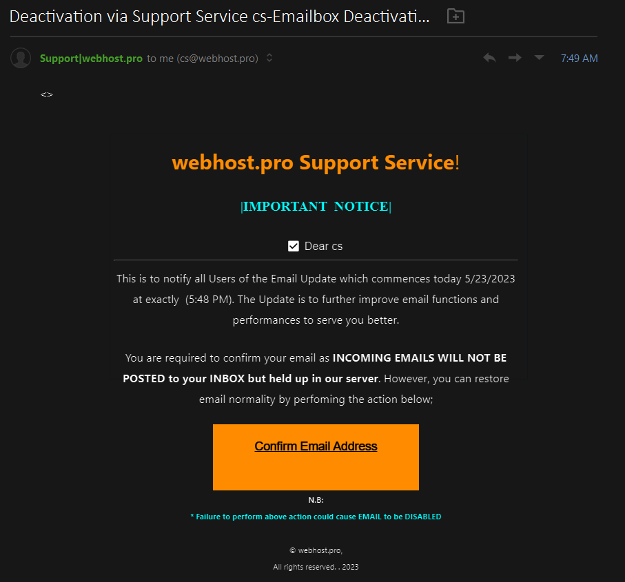 fake scam email